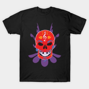 Dia de Los Muertos Music Sugar Skull - Floral Jester Edition - Red T-Shirt